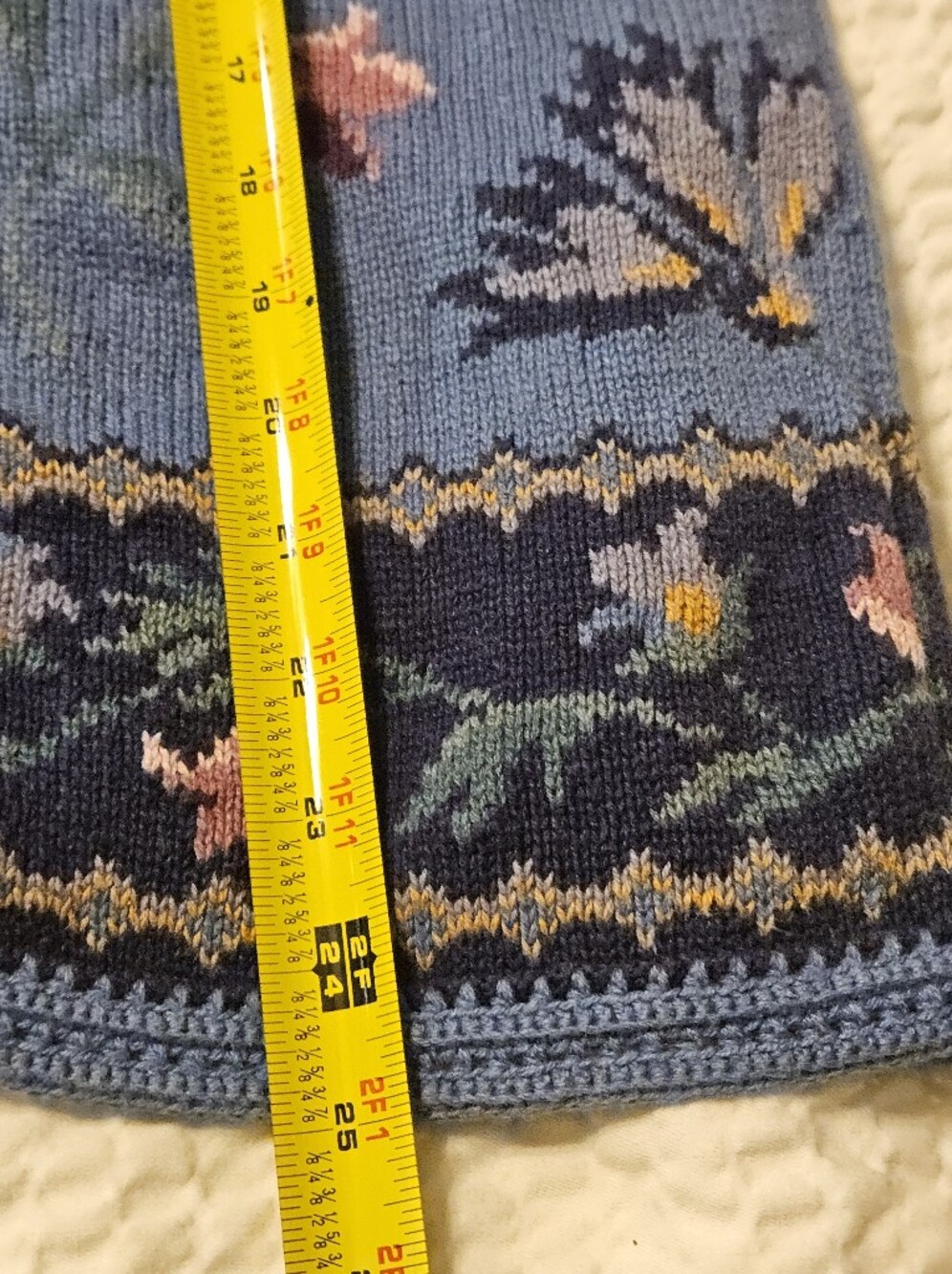 Coldwater Creek Vintage Blue Floral Knit Cardigan Sweater Medium Cottagecore - Picture 13 of 16